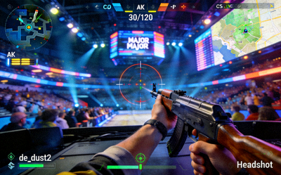 CS:GO Major锦标赛比赛画面 - 选手专注操作的第一人称视角